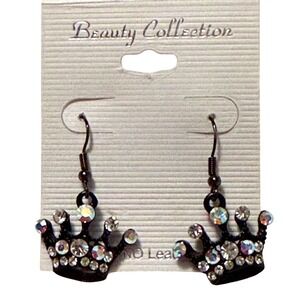 Beauty Collection Black Rhinestone Crown Dangle Earrings Tiara